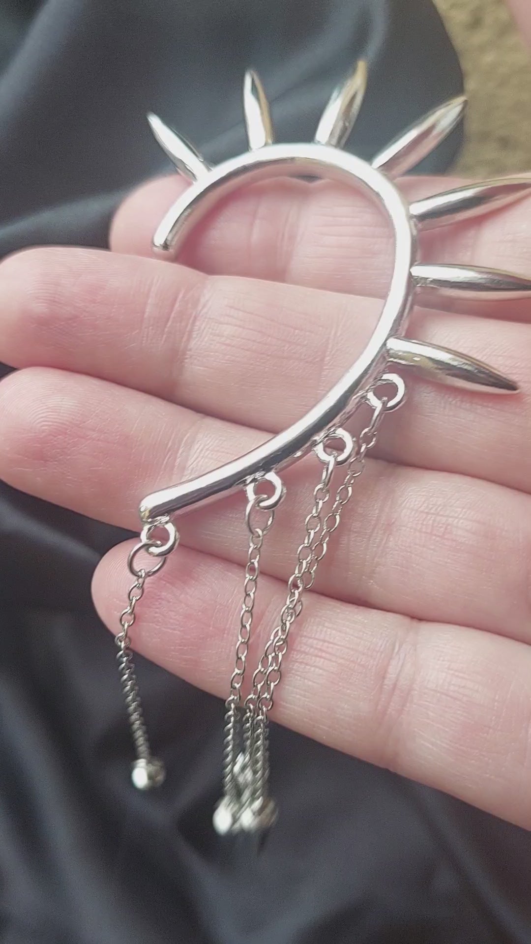 Silver Elf Ear Cuffs Spike Chain Ear Cuff, Punk Gothic No-Piercing Statement Earring Gift