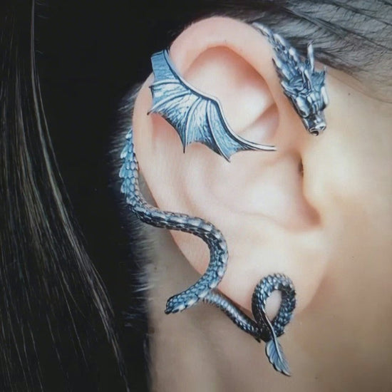 Gothic Dragon Ear Cuffs – Gold Silver Black Steel Jewelry for Pierced Ears
