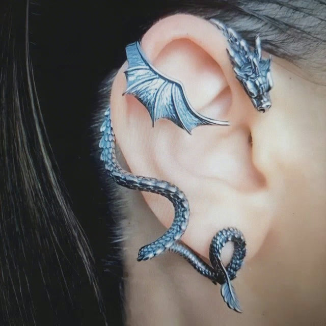 Gothic Dragon Ear Cuffs – Gold Silver Black Steel Jewelry for Pierced Ears