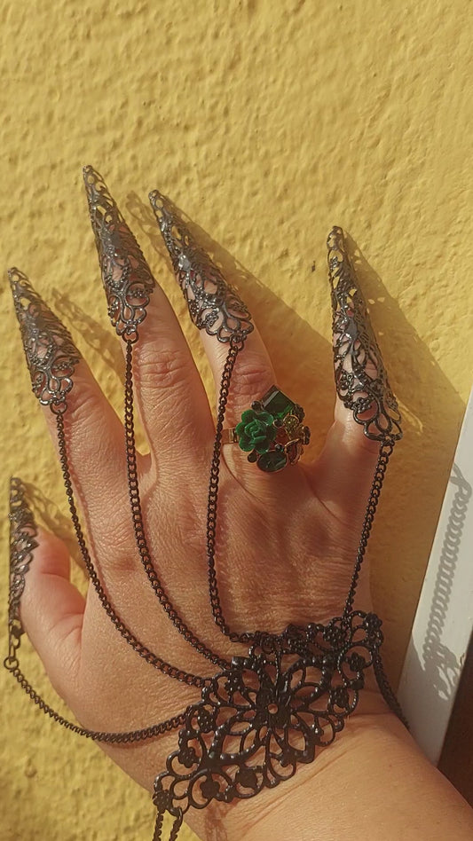 Gothic Claw Rings, Finger Armor, Black, Gold, Silver Metal Accessory for Cosplay, LARP, Gift