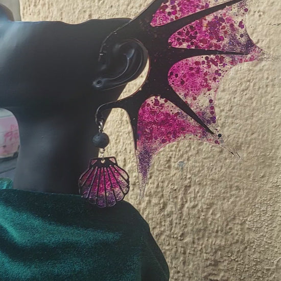 Unique Elf Ears Glamorous Resin Elf Ears with Crystals, Charms &amp; Lava Beads – Stained Glass Fantasy Ear Cuffs, Limited Edition