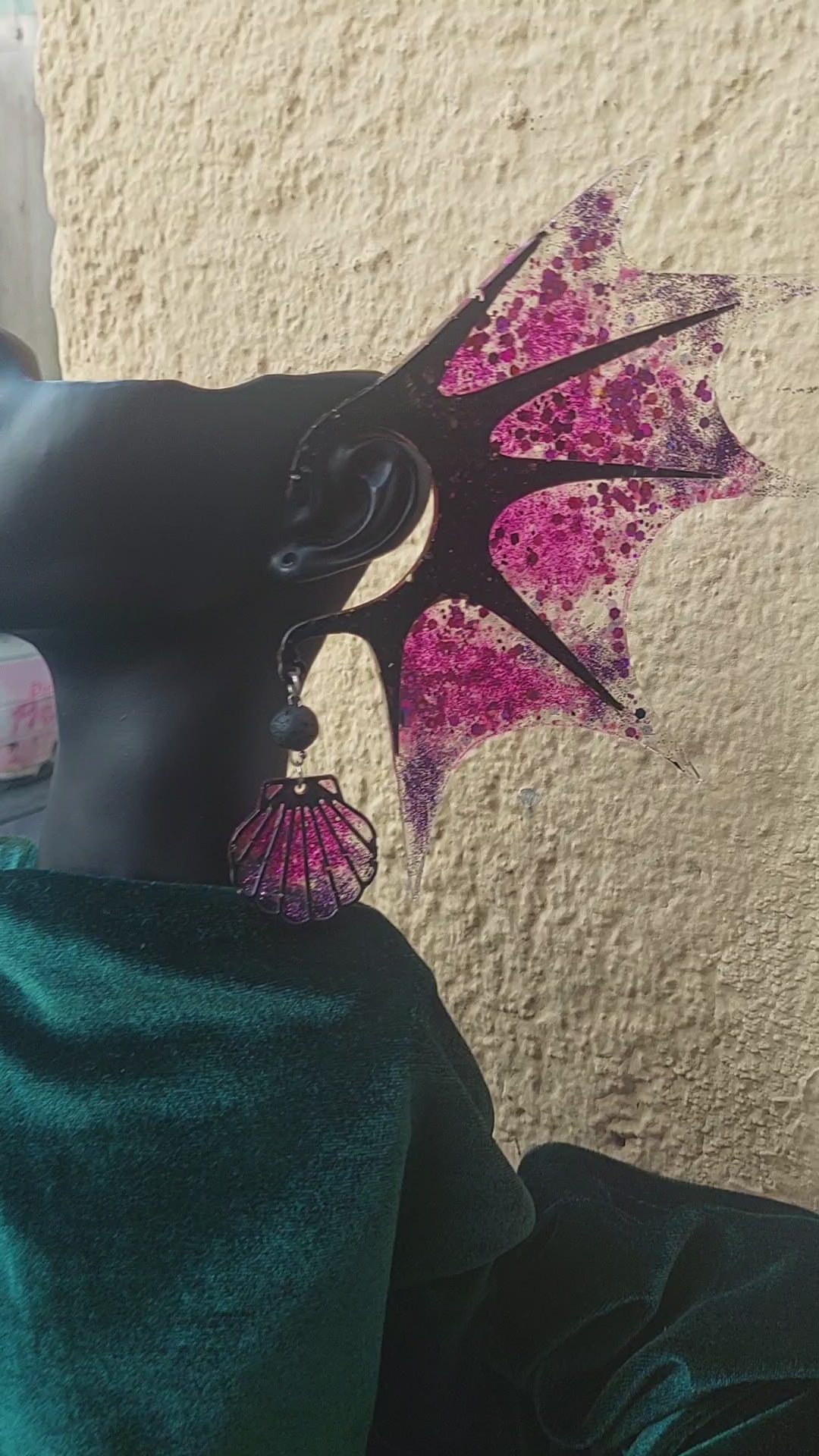 Unique Elf Ears Glamorous Resin Elf Ears with Crystals, Charms &amp; Lava Beads – Stained Glass Fantasy Ear Cuffs, Limited Edition