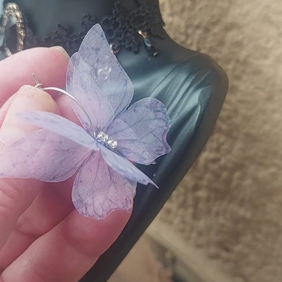 Silk Butterfly Hoop Earrings, Lightweight Fantasy Fairy Jewelry, Handmade Gift