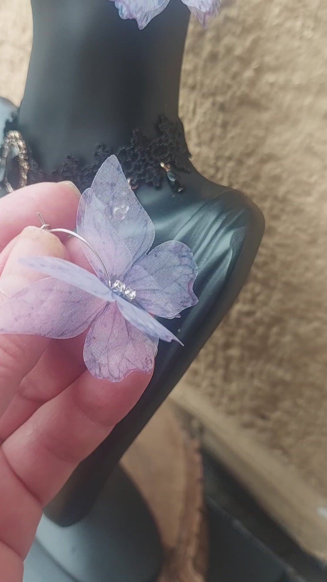 Silk Butterfly Hoop Earrings, Lightweight Fantasy Fairy Jewelry, Handmade Gift