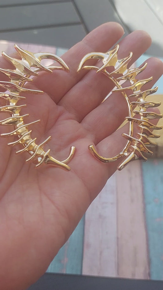 Gothic Spiked Skeleton Ear Cuffs, Silver, Gold Statement Jewelry, Non-Piercing Ear Wraps, Gift