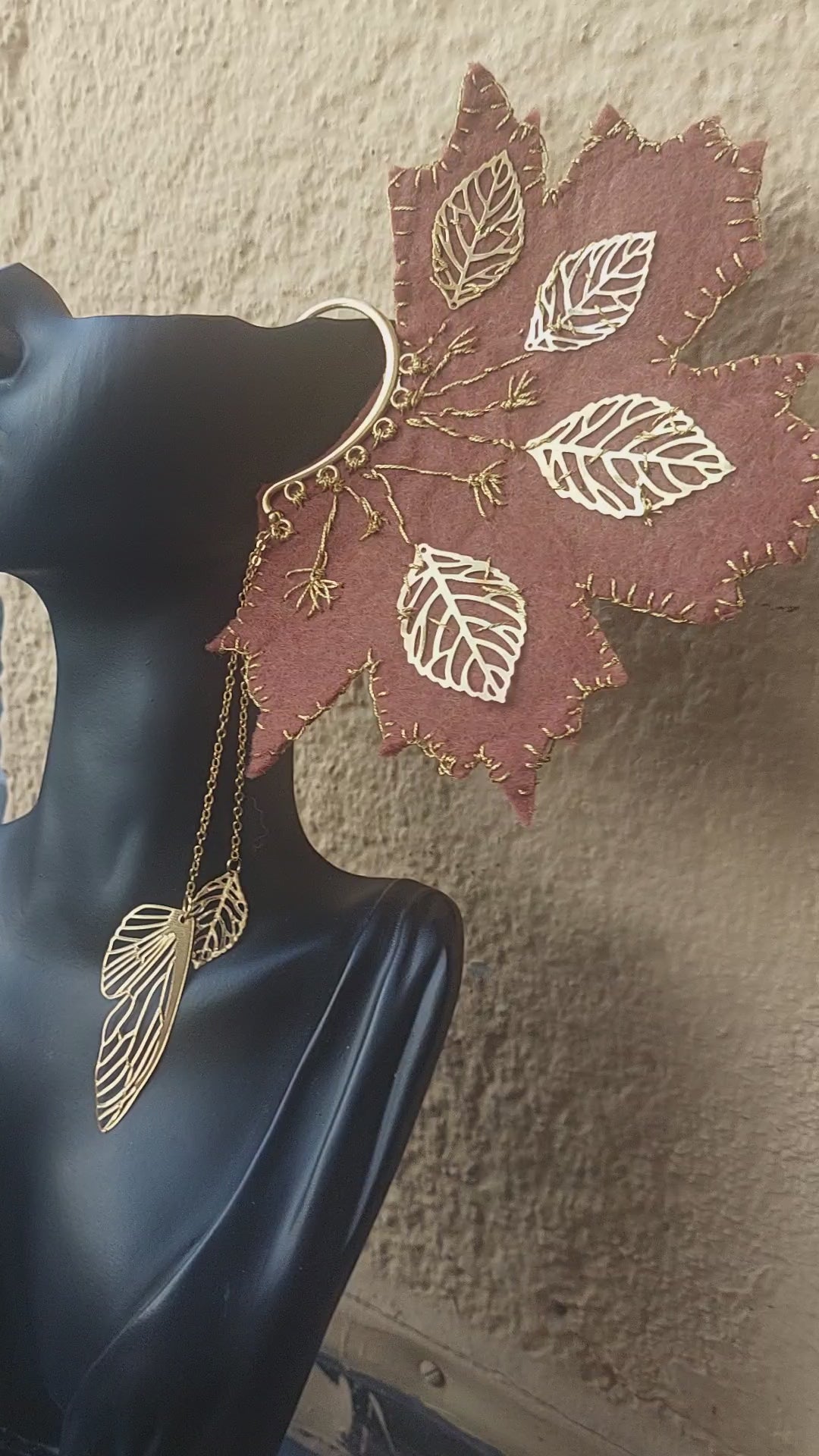 Fairy Elf Ear Cuffs, Fantasy Jewelry, Gold Leaves, Gift for Her