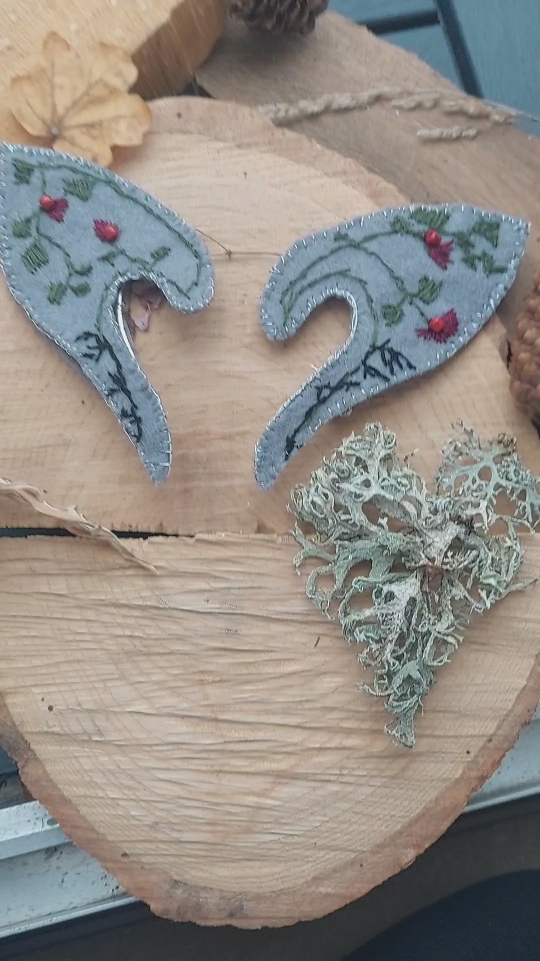 Forest Elf Ear Cuffs – Handmade Felt Elven Ears with Embroidered Magic Flower | Fantasy Cosplay Accessory